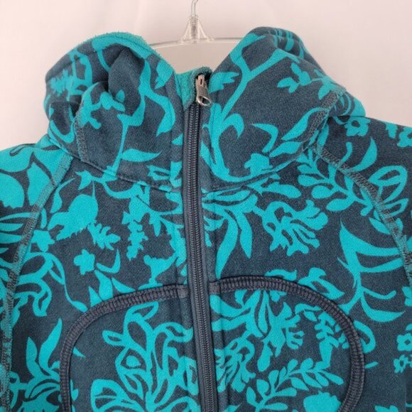 LULULEMON Womens XS? S? Scuba Hoodie Jacket Teal Turquoise Full Zip Floral Print - Picture 2 of 14